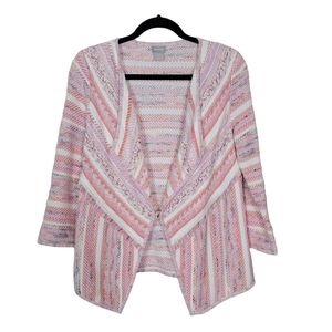 Chicos Womens Pink Striped Tweed Drape-Front Cardigan Size‎ XS